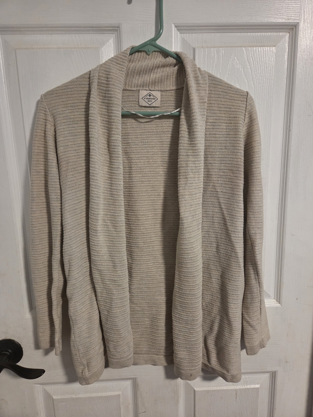 St Johns Bay Open-Front Cream Ribbed Shawl Collar Cardigan